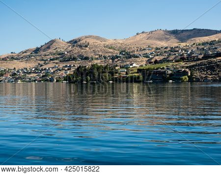 Lake Chelan Waterfront In The Morning, View From Chelan-stehekin Ferry Dock - Washington State, Usa