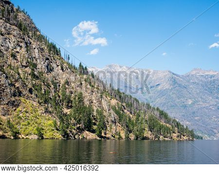 Scenic Landscape Of The Northern End Of Lake Chelan On A Sunny Day - Washington State, Usa