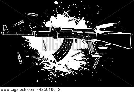 Vector Illustration Of Ak-47, Bullets And Blood