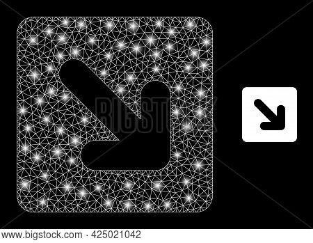 Magic Mesh Vector Right Down Direction With Glare Effect. White Mesh, Glare Spots On A Black Backgro