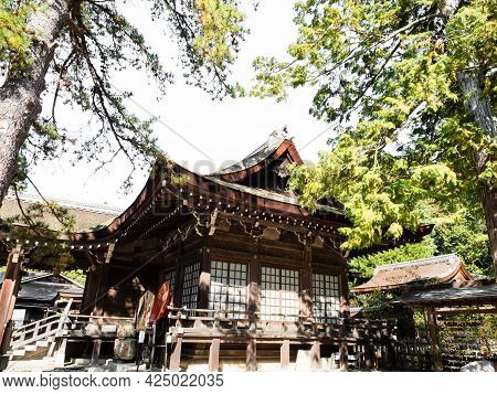 Kofu, Yamanashi Prefecture, Japan - October 26, 2017: Haiden Hall Of Takeda Shrine, A Shinto Shrine 