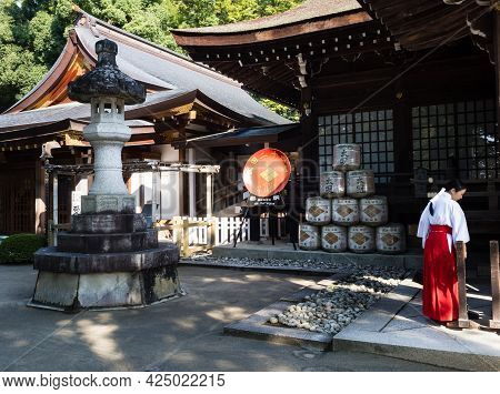 Kofu, Yamanashi Prefecture, Japan - October 26, 2017: On The Grounds Of Takeda Shrine, A Shinto Shri