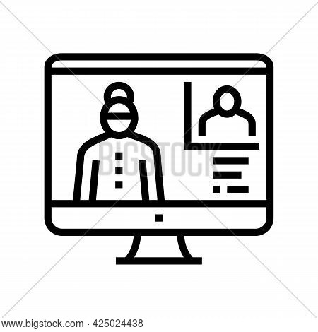 Grandmother Video Call With Grandson Line Icon Vector. Grandmother Video Call With Grandson Sign. Is