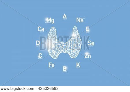 Stylized Clockface With Essential Vitamins And Microelements For Human Health, Hand Drawn Human Thyr