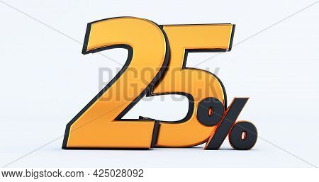 Twenty Five 25% Off On Sale. Gold Percent Isolated On White Background. 3d Render Of A Gold 
Twenty 