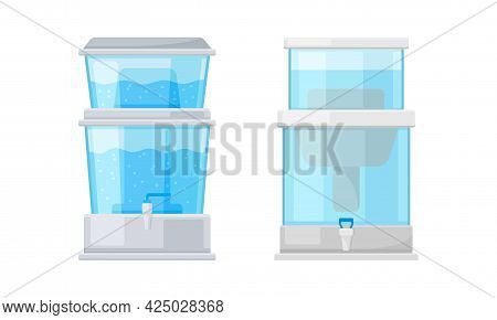 Portative Container With Filter System For Drinking Water Vector Set