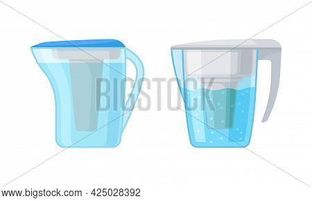 Portative Pitcher With Filter System For Drinking Water Vector Set