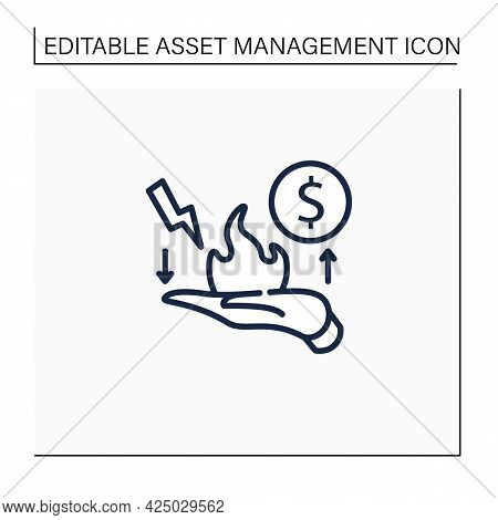 Risk Management Line Icon. Identification, Evaluation And Risk Prioritization. Hand In Fire. Help To