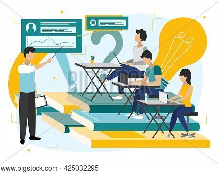 Teacher Upskilling As Male Skill Qualification Progress And Development Tiny Person Concept. Employe