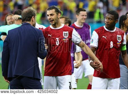 Bucharest, Romania - June 21, 2021: Head Coach Franco Foda And Players Aleksandar Dragovic And David