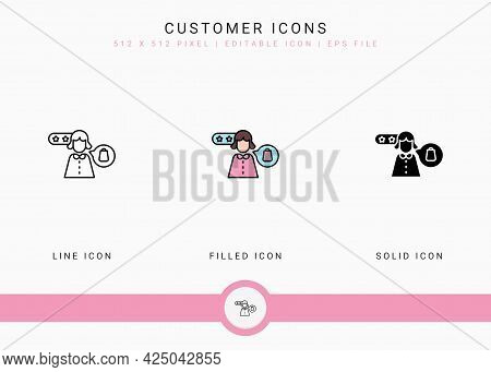 Customer Icons Set Vector Illustration With Solid Icon Line Style. Consumer Satisfaction Check Conce