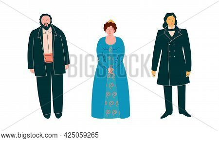 Opera Singer In Theatrical Garment Performing On Stage Vector Set