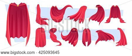 Hero Cape. Red Clothes Textile Stuff For Superheroes Textile Suits Exact Vector Cartoon Templates Co