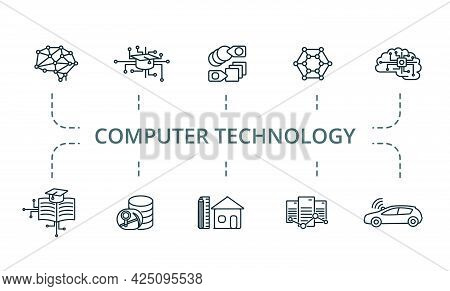 Computer Technology Icon Set. Contains Editable Icons Theme Such As Deep Learning, Autinimous, Data 