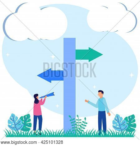 Vector Illustration Of An Option As Separate Path Decisions To Select From 2 Options. Confusion Of B