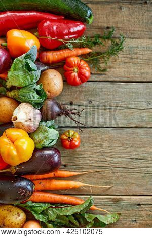 Flat Lay Of Assortment Of Fresh Vegetables, Bio Healthy, Organic Food