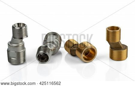 Two Pairs Of Eccentrics Connectors In Brass And Stainless Steel. Eccentric Mixer Adapter Faucet. Iso