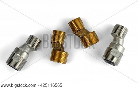 Two Pairs Of Eccentrics Connectors In Brass And Stainless Steel. Eccentric Mixer Adapter Faucet. Iso