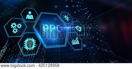 Pay Per Click Payment Technology Digital Marketing Internet Concept Of Virtual Screen. Ppc 3d Illust