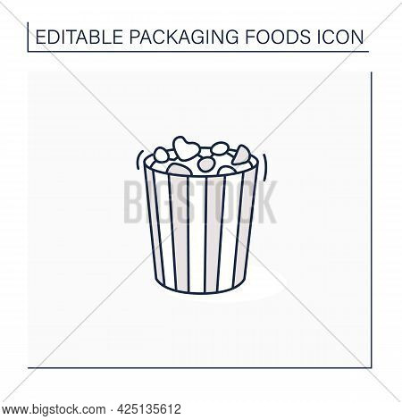 Popcorn Line Icon. Tasty Corn In Special Paper Box. Portion Control. Packing Food Concept. Isolated 
