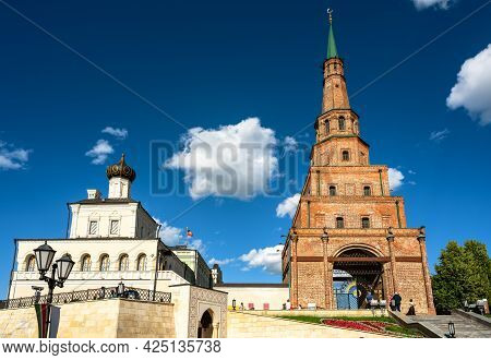Suyumbike Tower In Kazan Kremlin, Tatarstan, Russia. This Leaning Building Is Famous Tourist Attract
