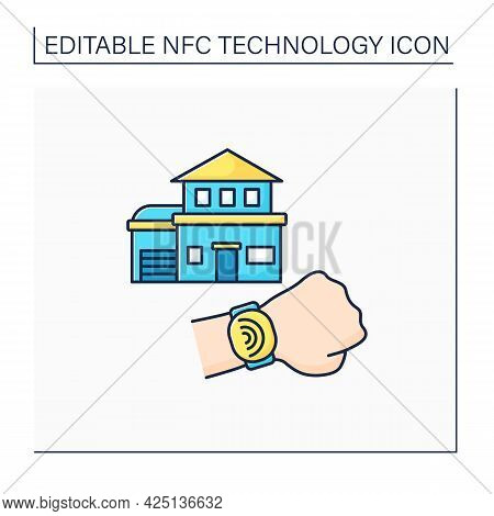 Nfc Color Icon. Safety Payment System On Smart Watch. Paying Bills, Utilities, Home Maintenance. Ban