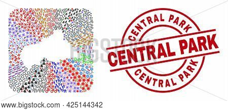 Vector Collage Central African Republic Map Of Different Pictograms And Central Park Badge. Collage 