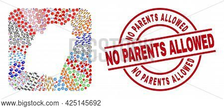 Vector Mosaic Manipur State Map Of Different Symbols And No Parents Allowed Seal Stamp. Mosaic Manip
