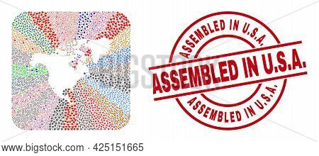 Vector Mosaic North America Map Of Different Icons And Assembled In U.s.a. Seal Stamp. Mosaic North 