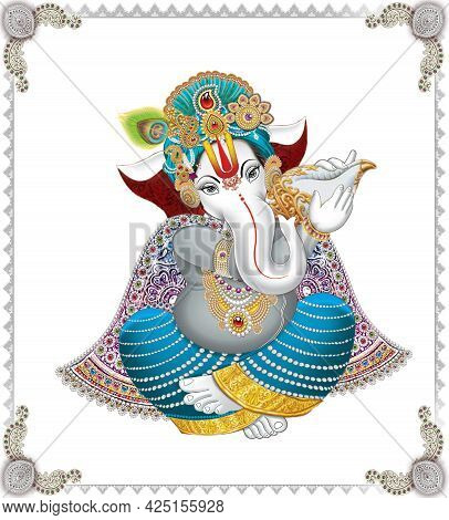 Indian God Ganesha, Indian Lord Ganesh, Indian Mythological Image Of Ganesha.