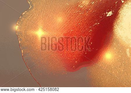Shining Red, Yellow And Gray Marble Pattern With Golden Dust