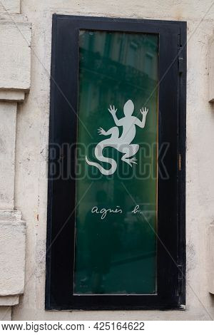 Montpellier , Ocitanie France  - 06 25 2021 : Agnes B. Facade Salamander Windows Boutique Logo Brand