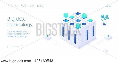 Big Data Technology In Isometric Vector Illustration. Information Storage And Analysis System. Digit