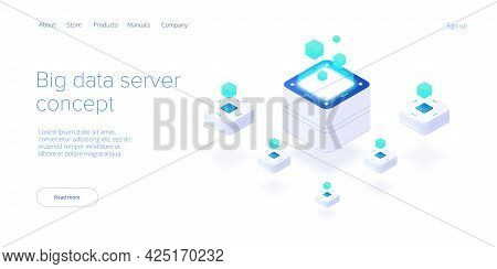 Big Data Technology In Isometric Vector Illustration. Information Storage And Analysis System. Digit