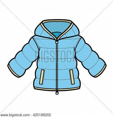 Winter Padded Blue Jacket With Hood For Boy Color Variation For Coloring On A White Background