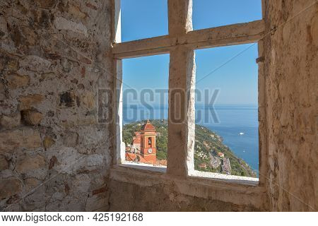 View Of The Castle Of The Village Of Roquebrune-cap-martin On The Edge Of The Mediterranean Near Mon