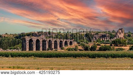 Aqueducts In The Ancient City Of Aspendos In Antalya, Turkey.