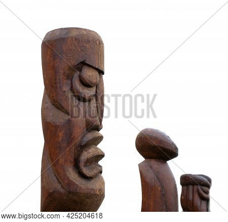 The Wooden Idol Statue Of Koryak On A White Background