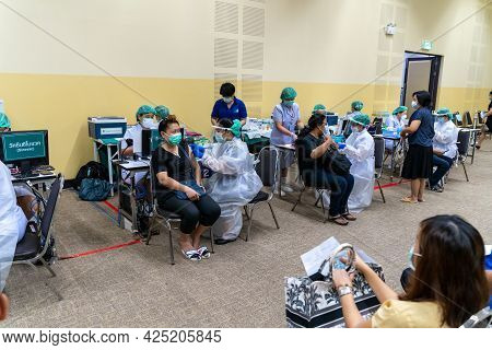 Chiang Mai, Thailand - 28 June 2021 - Thai People Get Their Covid-19 Vaccine In Chiang Mai, Thailand