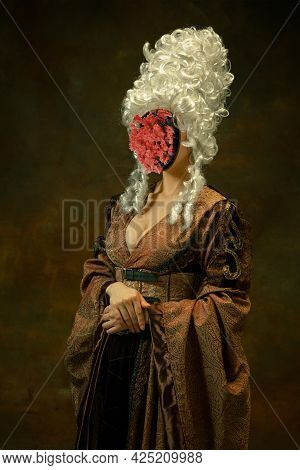 Model Like Medieval Royalty Person In Vintage Clothing. Concept Of Comparison Of Eras, Artwork, Rena