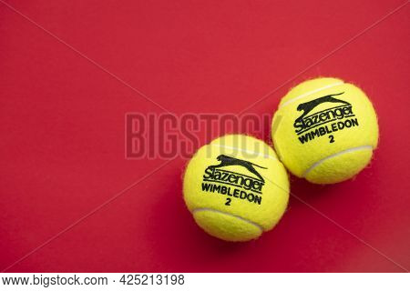 London, Uk - June 2021: Official Wimbledon Tennis Slazenger Brand Ball