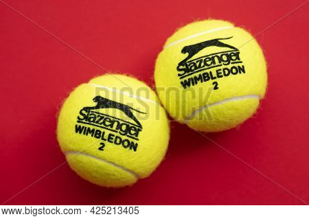 London, Uk - June 2021: Official Wimbledon Tennis Slazenger Brand Ball