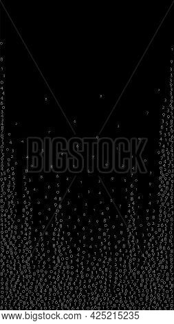 Falling Numbers, Big Data Concept. Binary White Flying Digits. Exotic Futuristic Banner On Black Bac