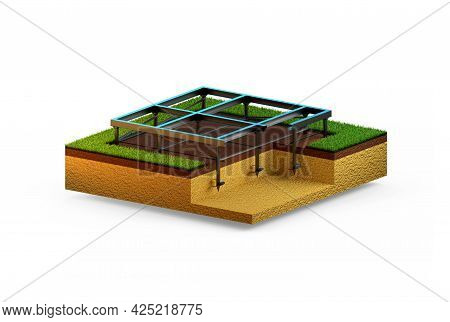 Helical Anchors Foundation. Isolated Digital Industrial 3d Rendering