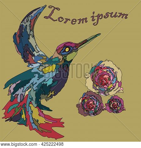 Hummingbird Silhouette Over Flower For Cosmetic Product Advertising And Studio Decoration