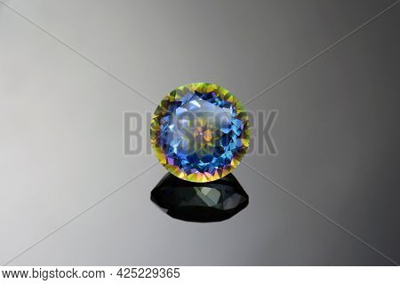 Loose Round Faceted Mystic Quartz Transparent Gemstone Setting For Making Jewelry. Initially Colorle