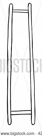 Cartoon Vector Illustration Of Wooden Ladder Without Steps. Black Outlined And White Colored.