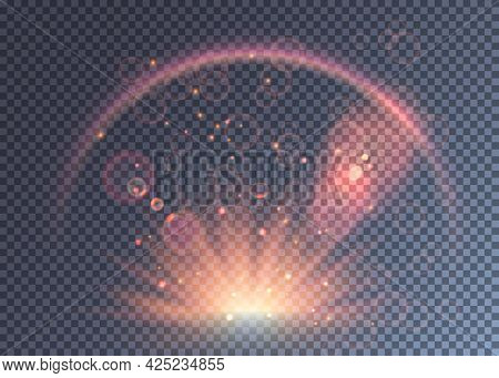 Pink Magical Light Shining With Particles And Halo. Fantasy Illustration, A Lot Of Bubbles And Glimp
