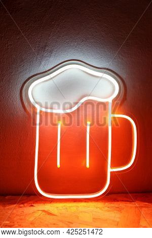 White And Orange Neon Sign Glass Of Beer. Trendy Style. Neon Sign. Custom Neon. Summer Vibe.