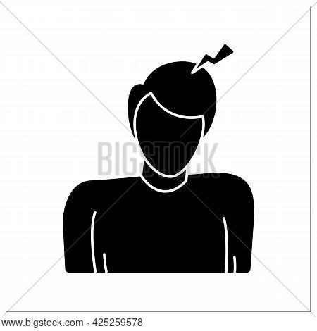 Headache Glyph Icon. Person With Small Thunderclap Strike. Low And Medium Intensity Head Pain And Mi